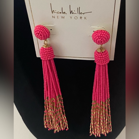 Pink and Gold Tassel Earrings - Picture 5 of 9